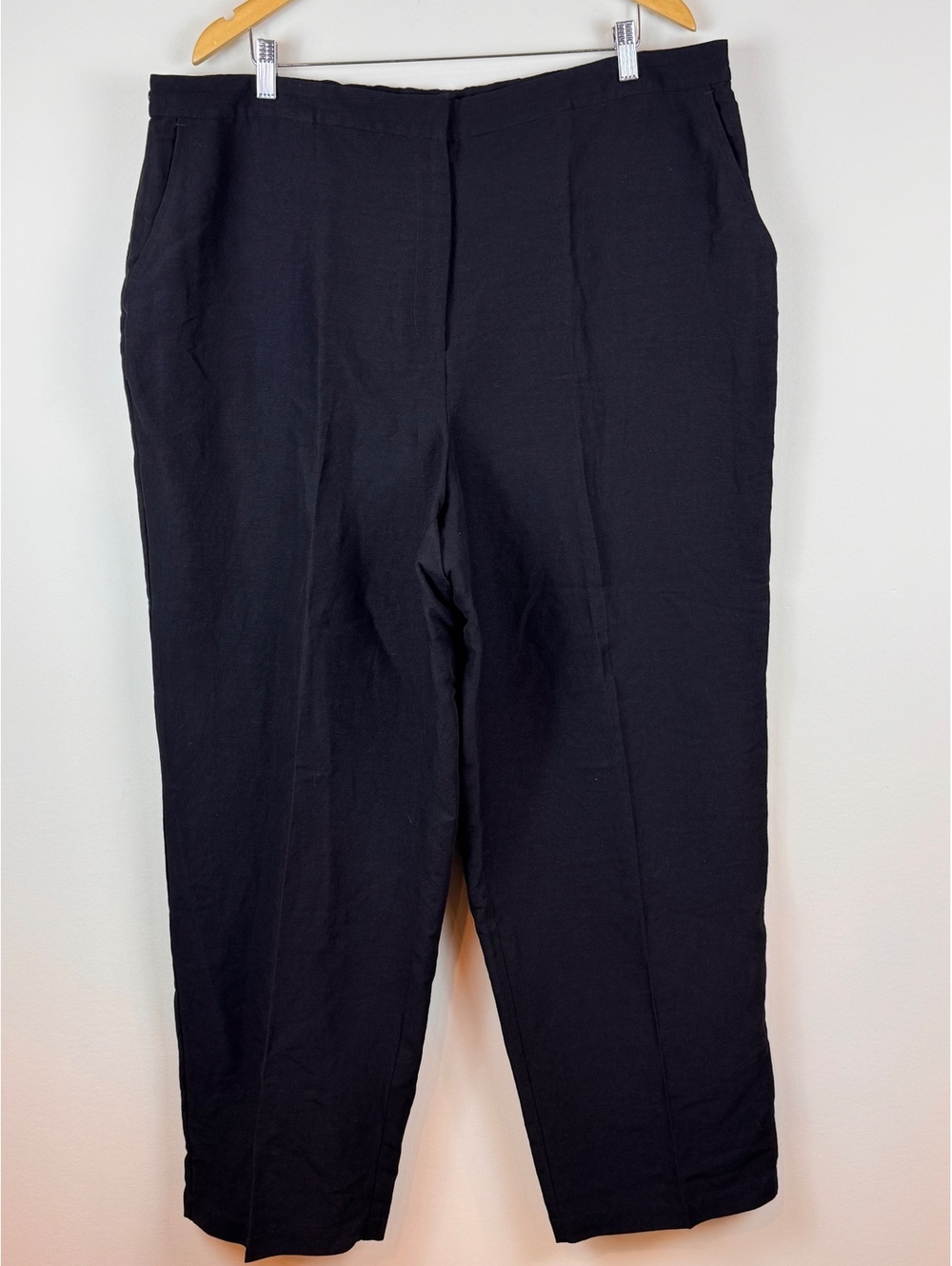 Eileen Fisher Woman 2X Black Italian Fabric Pleated Side Zip Trousers USA